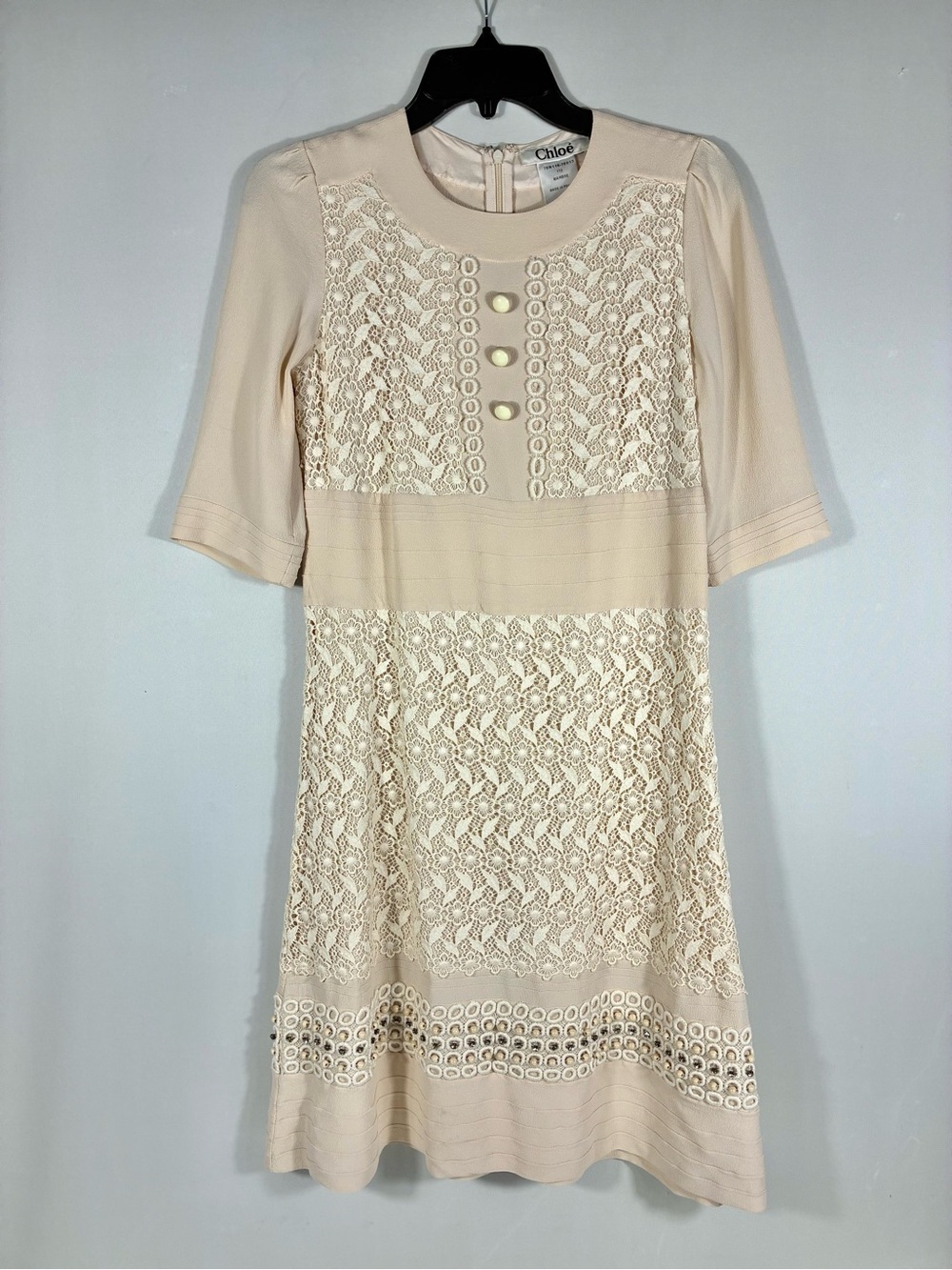 Chloe Mainline Paris VTG 2007 Silk Lace Dress Ivory Marbre FR 38 (US 4/6)